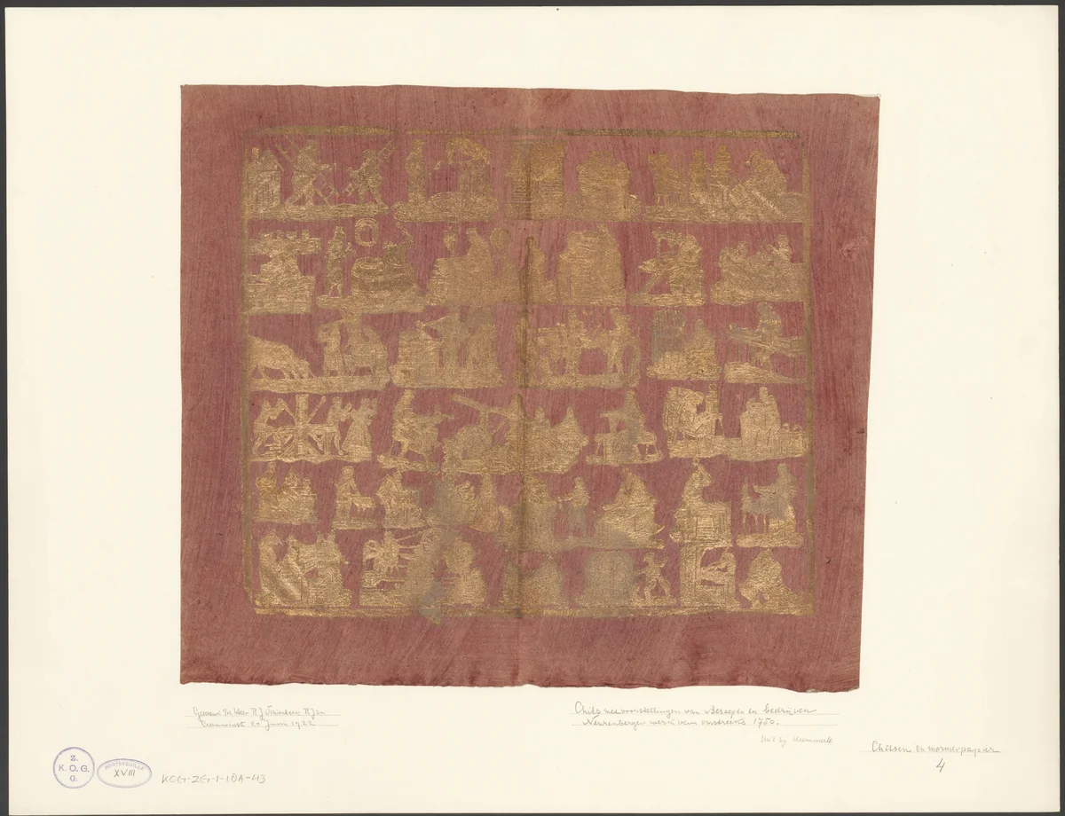 Blad met patroon van verschillende beroepen by anonymous, other, 1750-1800