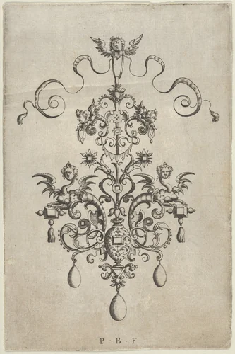 Vertical Panel with Design for a Pendant, from Ars His Myronis Nobilis Effingitus Pagellulis by Paul Birckenhultz, print, 1595-1605