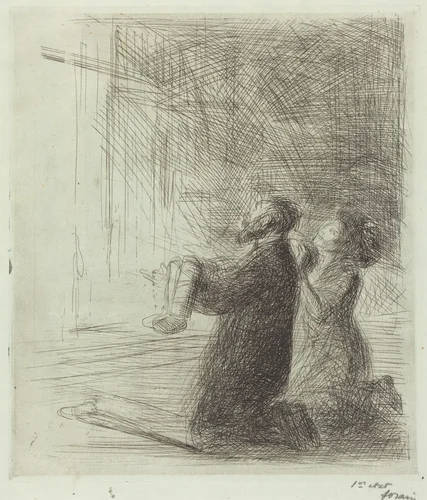 Lourdes, l'imploration devant la Grotte (4e planche) (Lourdes, Imploring before the Grotto) (fourth plate) by Jean-Louis Forain, print, 1912-1913
