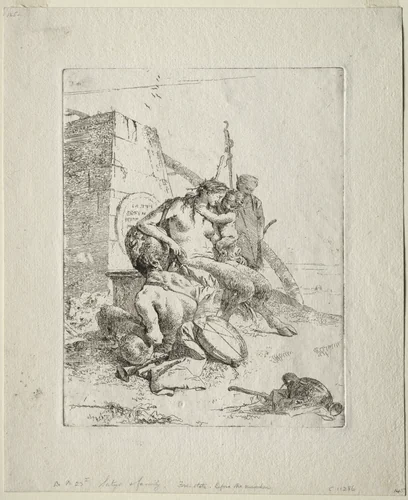 Scherzi di Fantasia: Satyr Family with the Obelisk by Giovanni Battista Tiepolo, print, 1745-1765