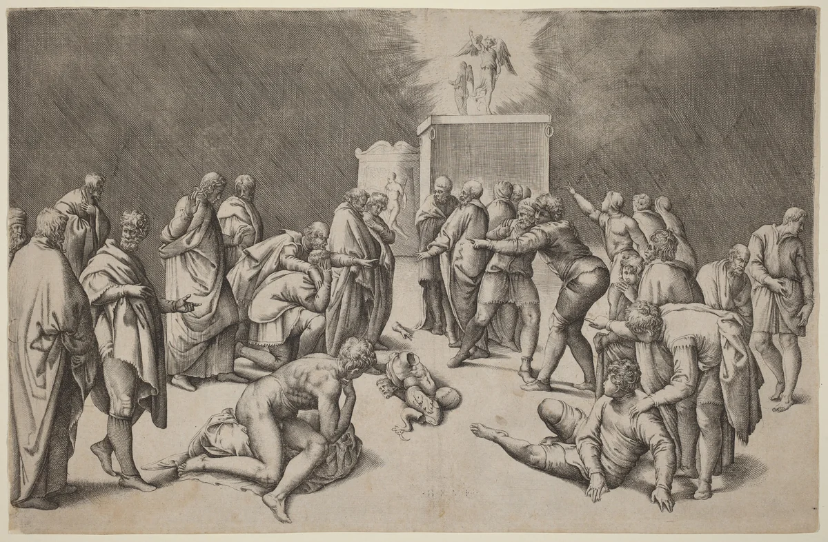 The Ark of the Lord in the Temple of Dagon by Battista Franco, print, 1498-1561