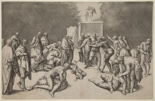 The Ark of the Lord in the Temple of Dagon by Battista Franco, print, 1498-1561