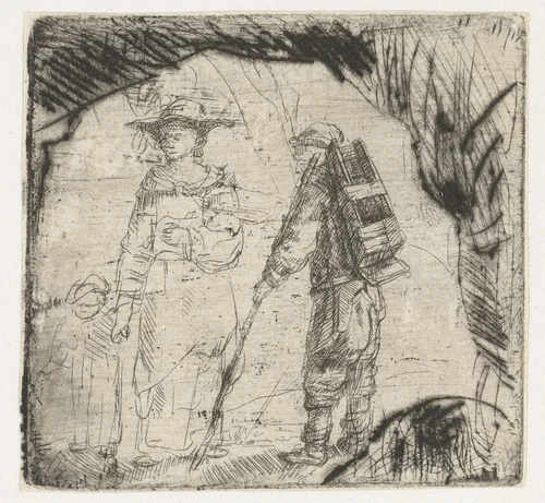 Vrouw met kind en een bedelaar by Constantijn à Renesse, print, 1636-1654