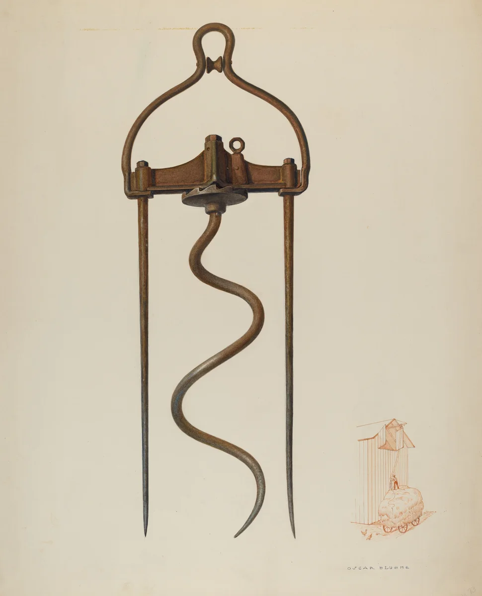 Spiral Hay Fork by Oscar Bluhme, index of american design, 1941