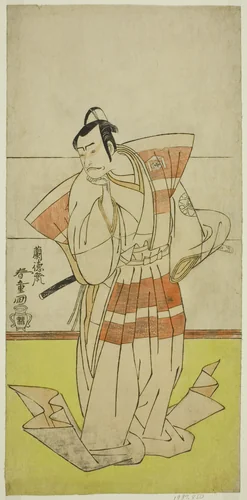 The Actor Nakamura Nakazo I as Kudo Suketsune in the Play Edo no Fuji Wakayagi Soga, Performed at the Nakamura Theater in the First Month, 1789 by Rantokusai Shundo, print, 1784-1794