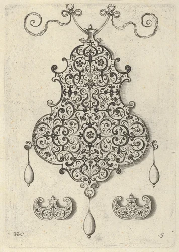 Design for the Verso of a Pendant with an Oval Motif Between Strapwork by Jan Collaert, print, 1604
