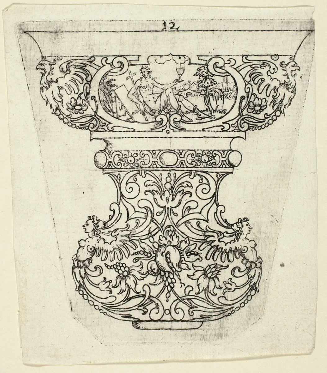 Plate 12, from twenty ornamental designs for goblets and beakers by Master A.P. German, print, 1604