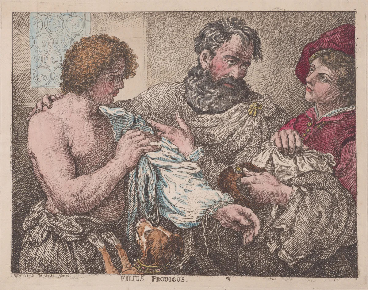 Filus Prodigus (The Prodigal Son) by Thomas Rowlandson, print, 1783-1795