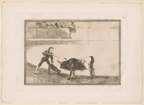 Pedro Romero killing the halted bull, plate 30 from The Art of Bullfighting by Francisco José de Goya, print, 1814-1816