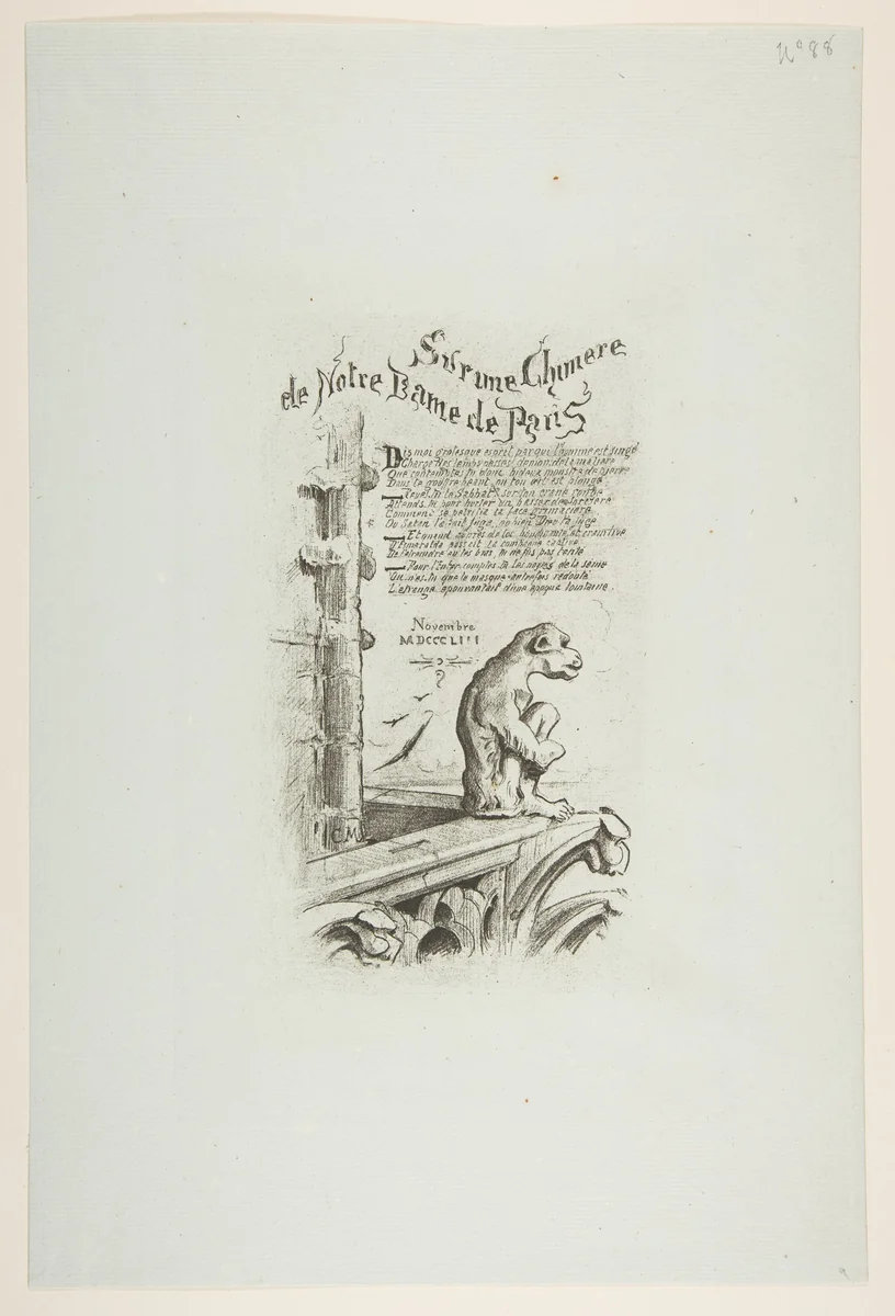Regarding One of the Gargoyles of Nôtre-Dame, Paris by Charles Meryon, print, 1853