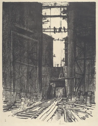 At the Bottom of Gatun Lock by Joseph Pennell, print, 1912