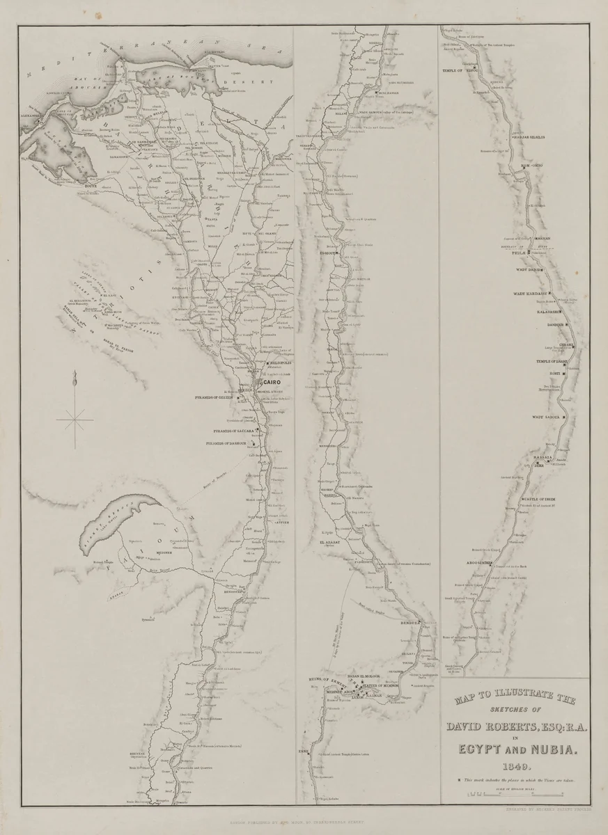 Egypt and Nubia, Volume III: Map to Illustrate the Sketches of David Roberts, Esq: R.A. in Egypt and Nubia 1849 by Louis Haghe, print, 1849