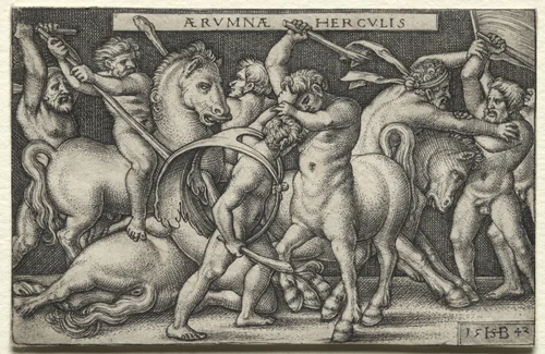 The Labors of Hercules: Hercules Defeating the Centaurs by Hans Sebald Beham, print, 1542