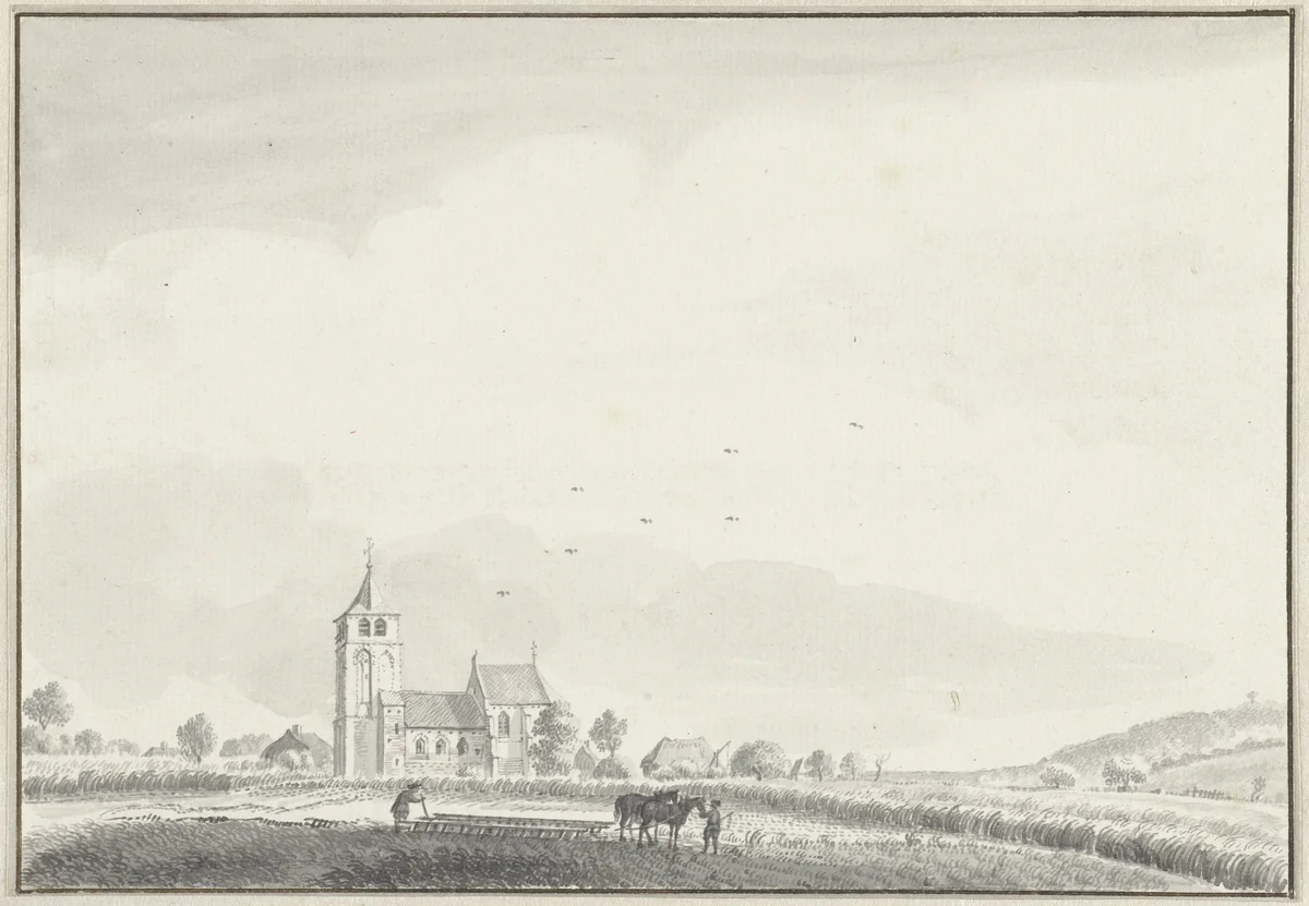 Gezicht op de kerk van Beek, bij Nijmegen by Jan de Beijer, drawing, 1713-1780