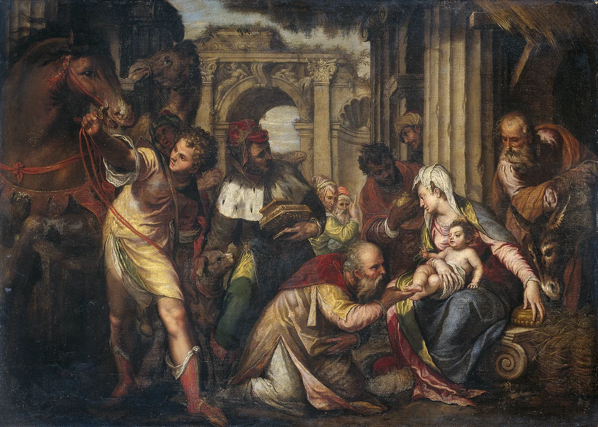 The Adoration of the Magi by Paolo Farinato, painting, 1585