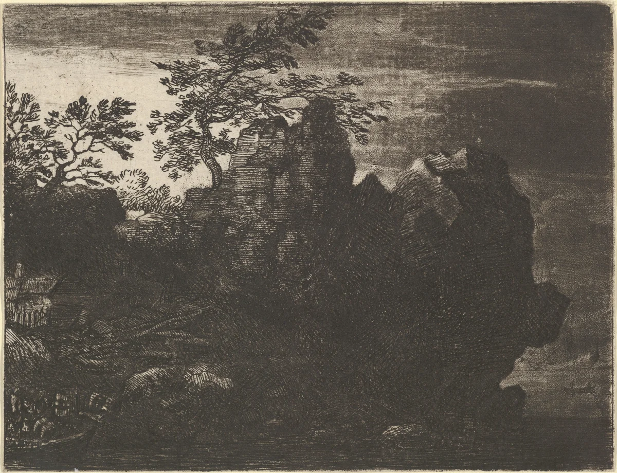 The Large Rock at the River by Allart van Everdingen, print, 1621-1675