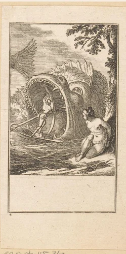 Ruggiero redt Bradamante van het zeemonster by Louis Wilhelm Chodowiecki, print, 1771-1772
