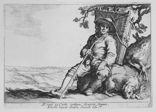 Traveler with Dog, from "Sixteen Peasant Subjects" by Cornelis Bloemaert, print, 1615-1684