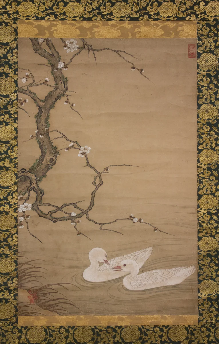 Plum Tree and Waterfowl by Kano Masanobu (狩野正信), painting, 1500-1530