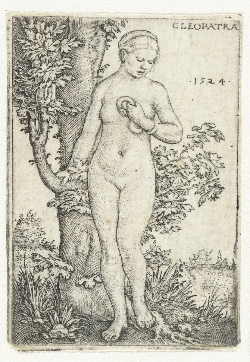Dood van Cleopatra met slang bij een vijgenboom by Barthel Beham, print, 1524