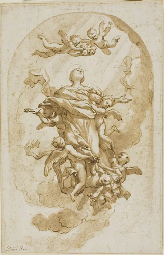 Assumption of the Virgin by Domenico Piola, drawing, 1648-1703