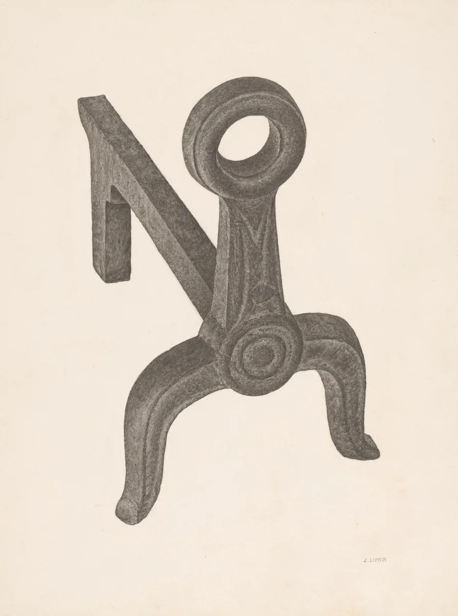 Andiron (one of pair) by Jacob Lipkin, index of american design, 1940