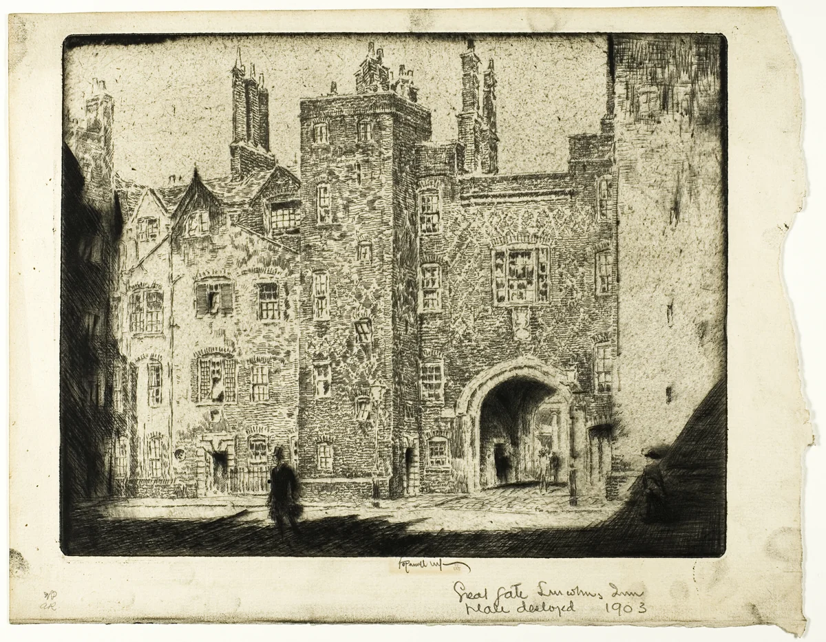 The Great Gate, Lincoln's Inn by Joseph Pennell, print, 1905