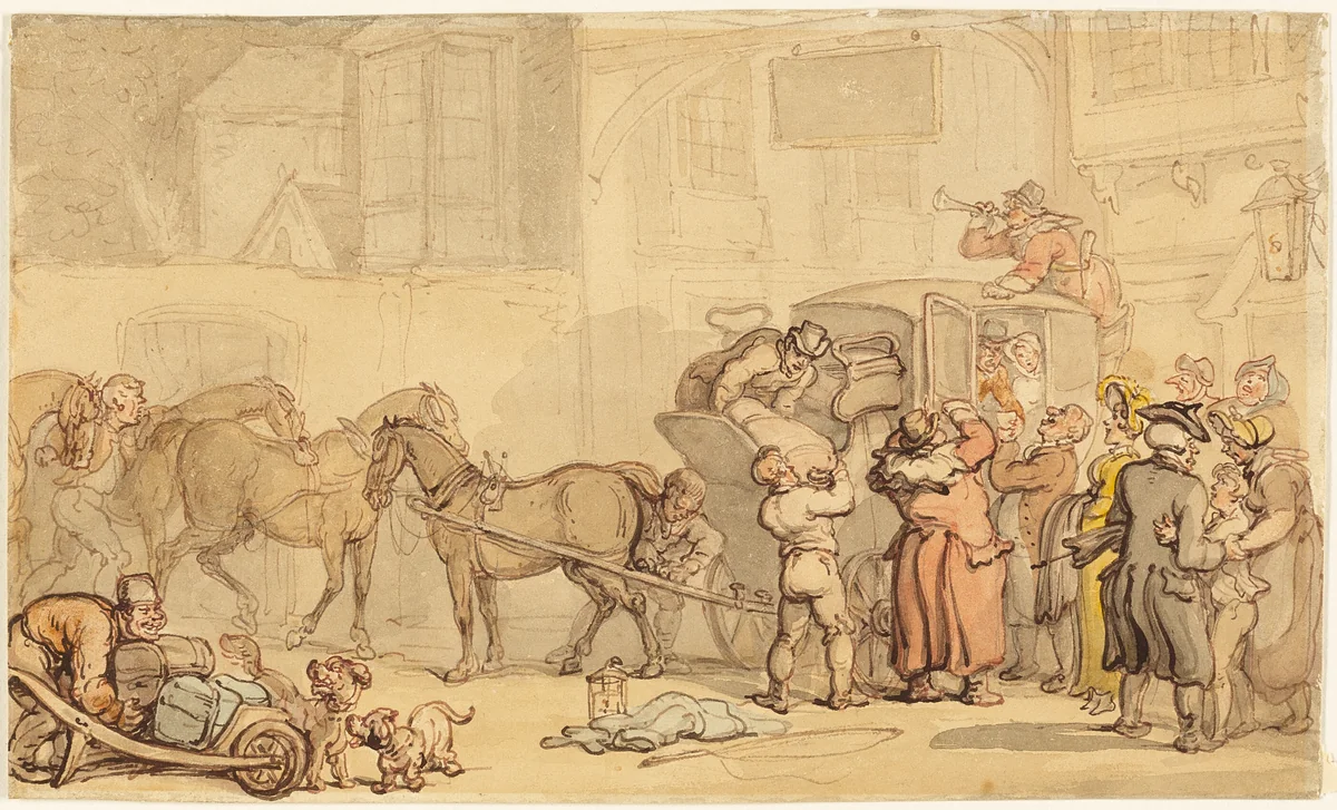 Coach Changing Horses by Thomas Rowlandson, painting, 1776-1827