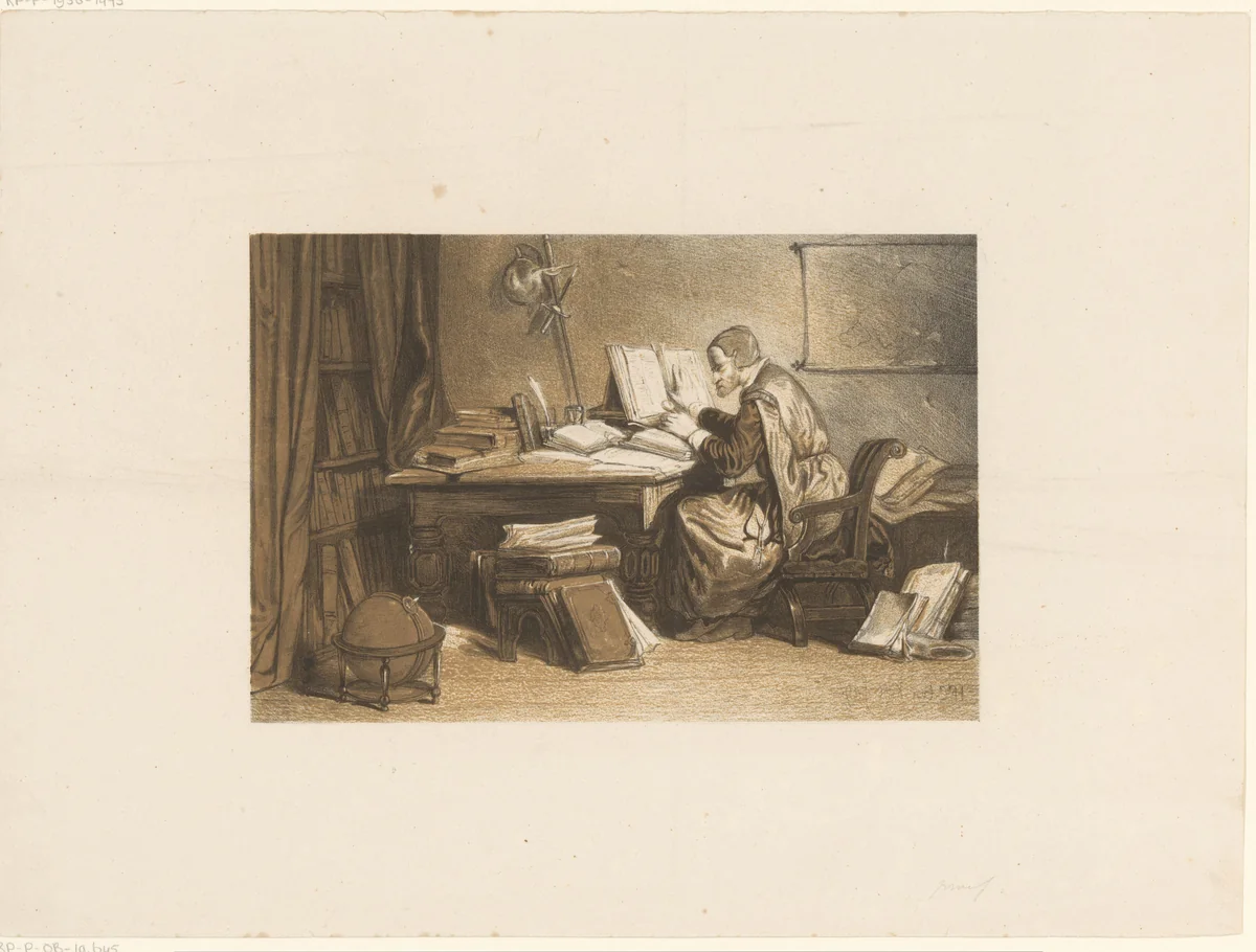 Geleerde in zijn werkkamer by Frederik Hendrik Weissenbruch, print, 1850