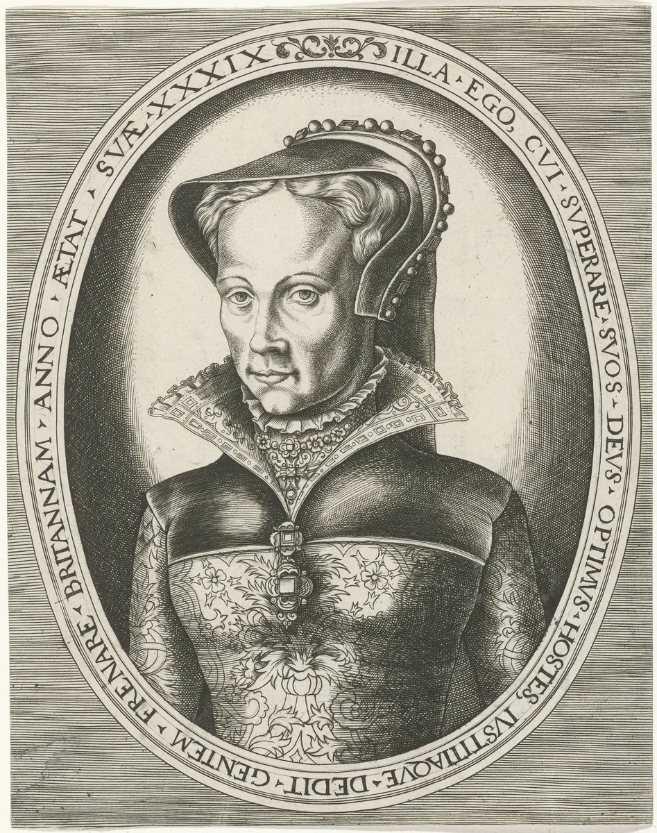 Portret van Mary I by Frans Huys, print, 1546-1562