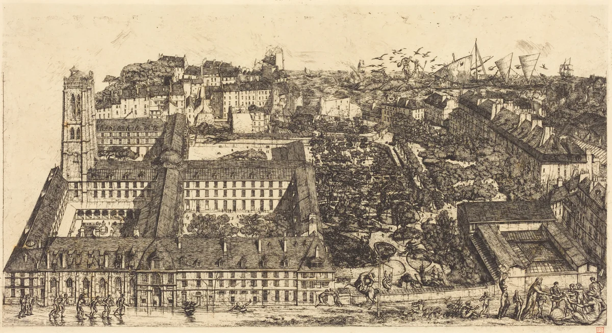 Collège Henri IV, Paris, ou Lycée Napoléon (Henry IV College or Napoleon School, Paris) by Charles Meryon, print, 1864