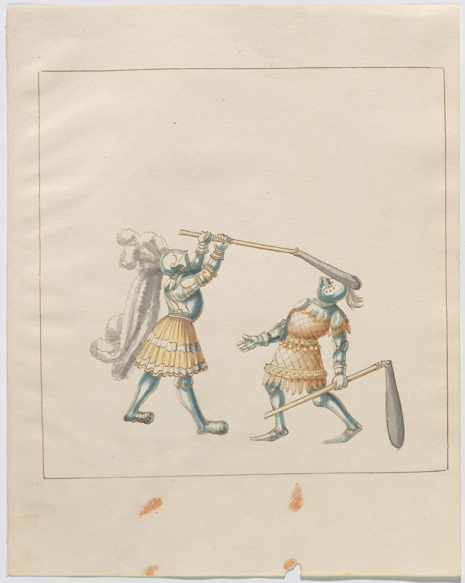 Foot Combat with Flails by German 16th Century, drawing, 1515