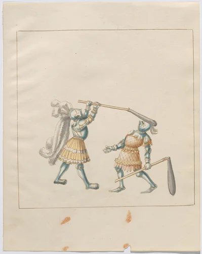 Foot Combat with Flails by German 16th Century, drawing, 1515