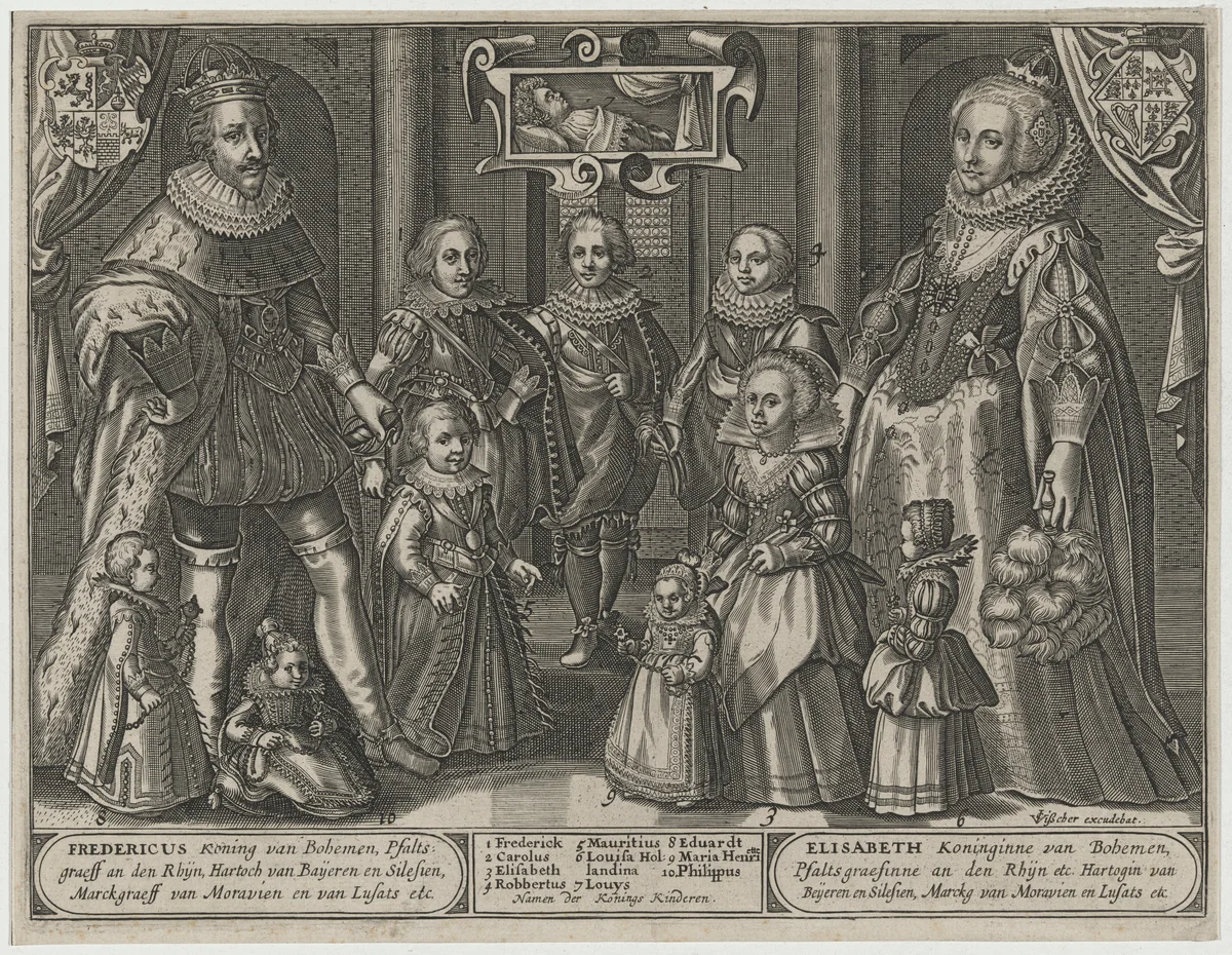 Frederick V, King of Bohemia, Elizabeth and Their Family by Claes Jansz Visscher, print, 1586-1652