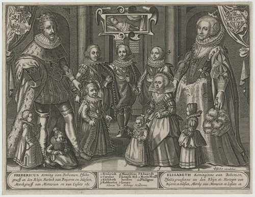 Frederick V, King of Bohemia, Elizabeth and Their Family by Claes Jansz Visscher, print, 1586-1652