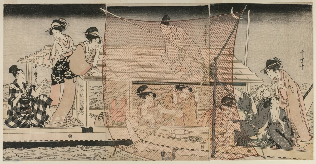 Net Fishing at Night on the Sumida River by Kitagawa Utamaro (喜多川歌麿), print, 1795-1805