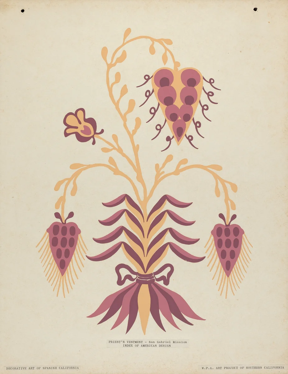 San Gabriel Mission Priest's Vestment from the portfolio "Decorative Art of Spanish California" by American 20th Century, index of american design, 1935-1942