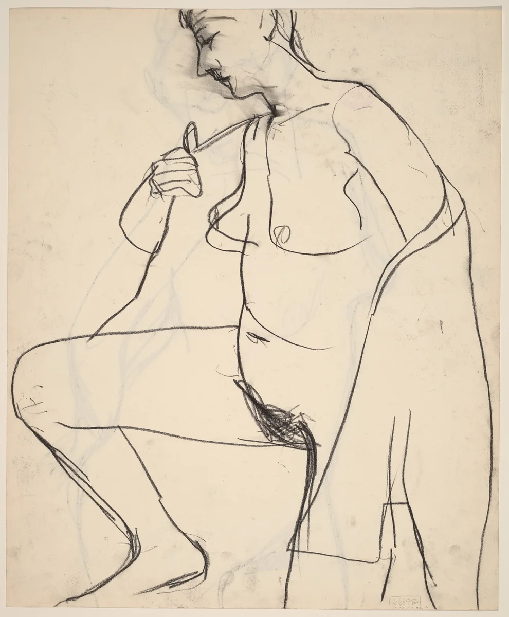Untitled [nude with shirt pulled over her shoulder] [verso] by Richard Diebenkorn, drawing, 1955-1967