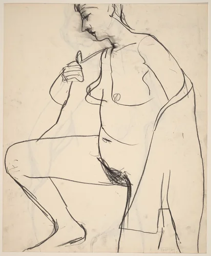 Untitled [nude with shirt pulled over her shoulder] [verso] by Richard Diebenkorn, drawing, 1955-1967