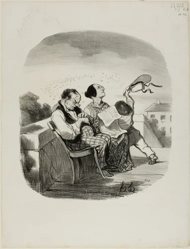 The Advantage of Sharing the Fresh Air on an Italian Terrace Together with a Great Number of Insects, plate 42 from Pastorales by Honoré-Victorin Daumier, print, 1846