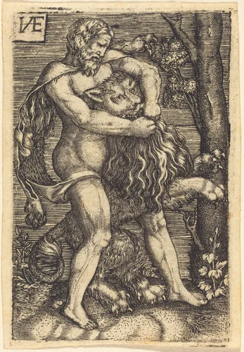 Hercules Killing the Lion by Master HVE, print, 1480-1599