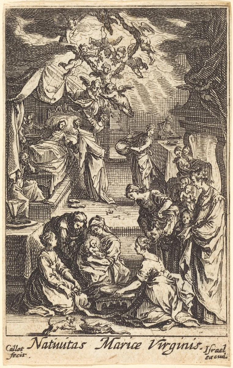 The Birth of the Virgin by Jacques Callot, print, 1628-1638