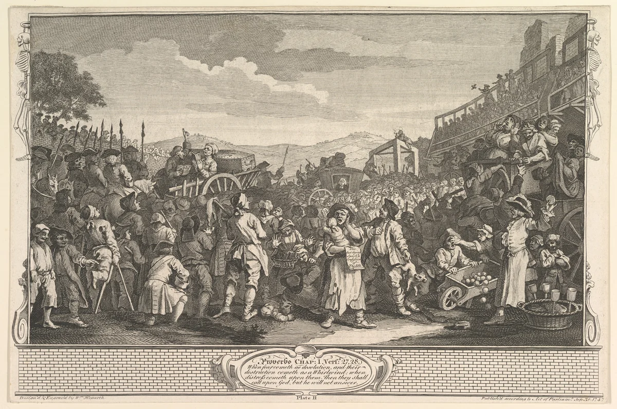 The Idle 'Prentice Executed at Tyburn (Industry and Idleness, plate 11) by William Hogarth, print, 1747