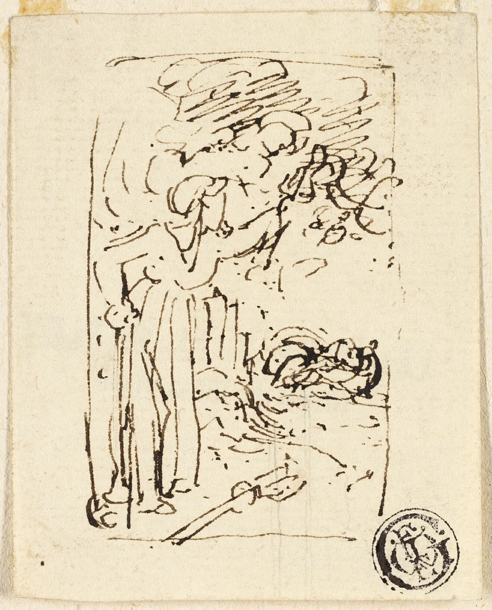 Sketch of Figure Leaning on Cane by Thomas Stothard, drawing, 1775-1834