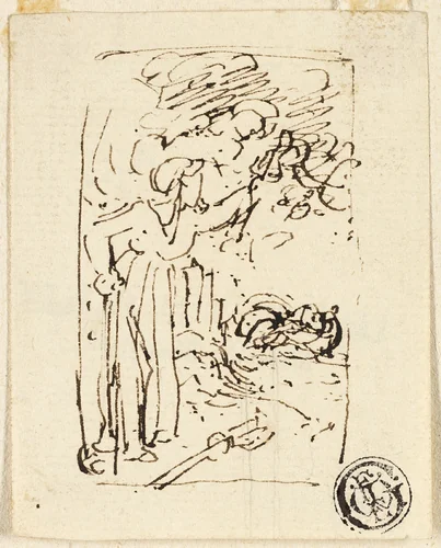 Sketch of Figure Leaning on Cane by Thomas Stothard, drawing, 1775-1834