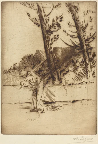 View of a Farm (La ferme des Bordes) by Alphonse Legros, print, 1837-1911