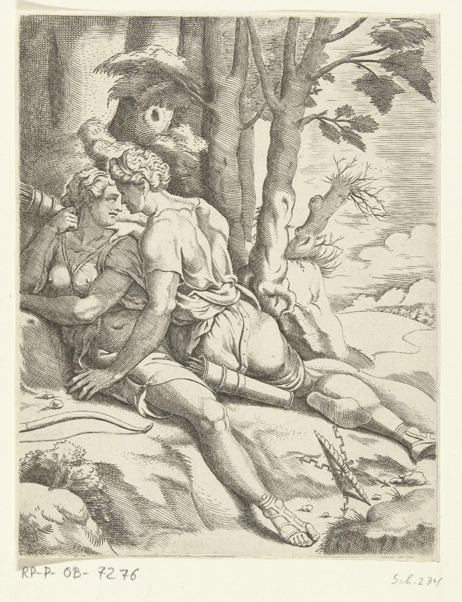 Jupiter en Callisto by Cornelis Bos, print, 1537-1555