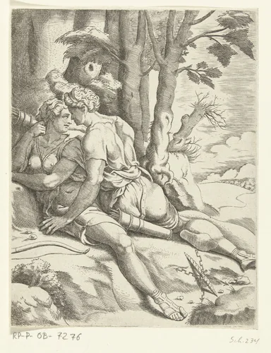 Jupiter en Callisto by Cornelis Bos, print, 1537-1555