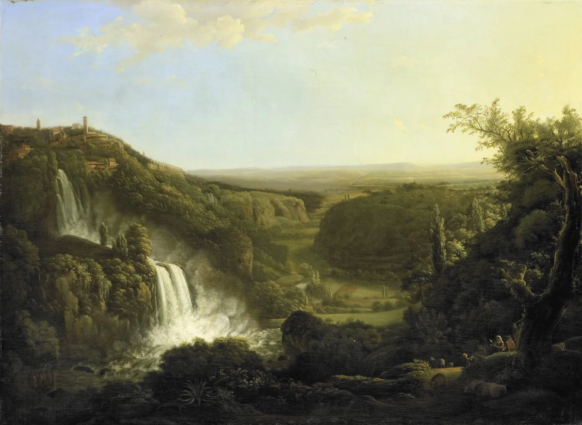 The Anio Valley with the Waterfalls of Tivoli by Cornelis Apostool, painting, 1800-1825