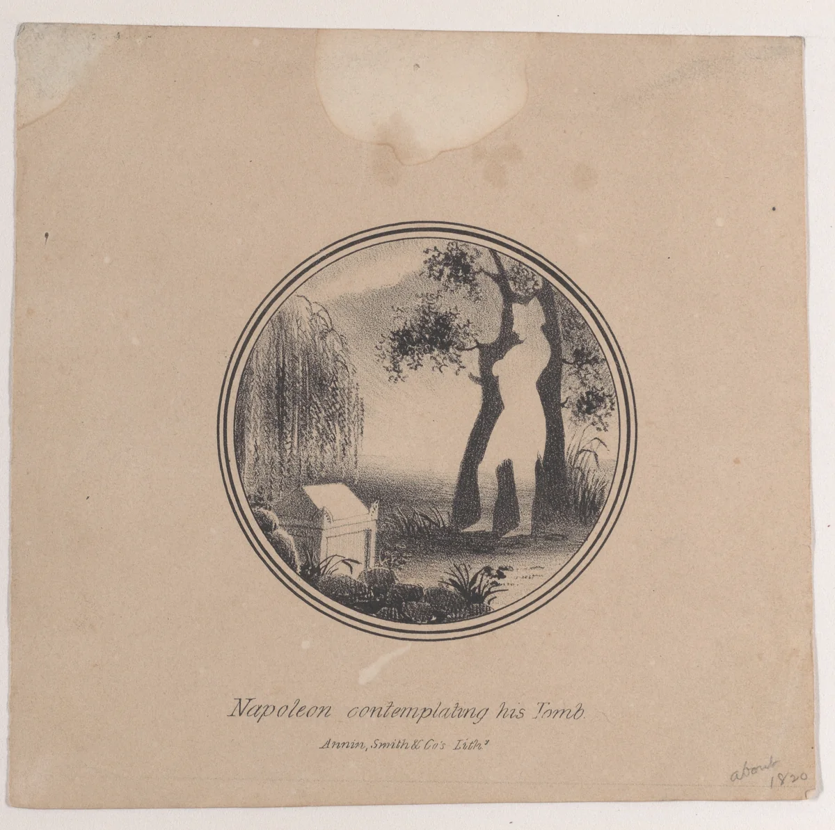 Hidden silhouette of Napoleon contemplating his tomb by Annin & Smith, print, 1815-1825